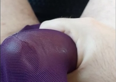 crossdresser masturbating in purple babydoll