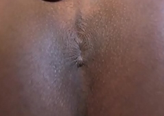 Ebony babe stroking their way hard black cock