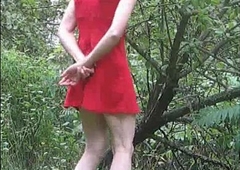 Outdoor in a red dress