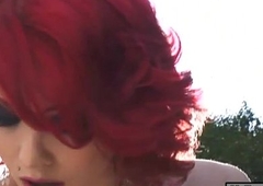 Shadowy transsexual Tiffany Starr fucked busty redhead tranny