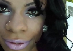 Black shemale tranny plays relative to her dick
